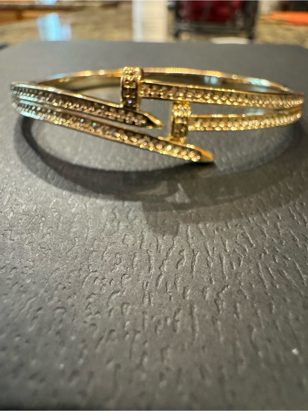 Gold Crystal Pave Nail-Style Bangle Bracelet - NWOT